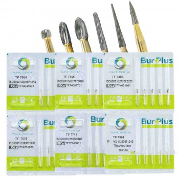 5Packs WAVE Dental Gold plated Trimming and Finishing Bur Taper TF 7004 7406 740...