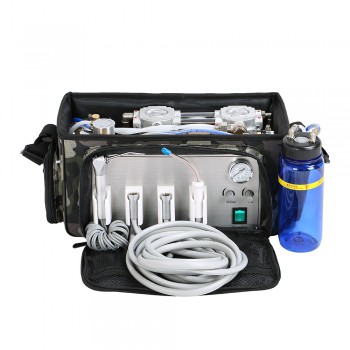 Portable Dental Unit Backpack with Compressor + 3 Way Syringe + Suction + Tube 4H