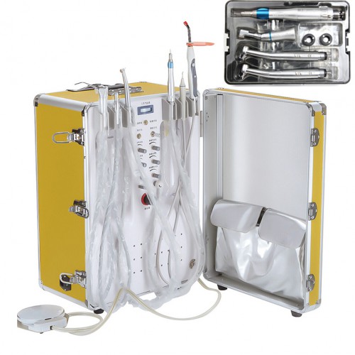 XS-341 Portable Mobile Dental Unit with Compressor + Curing Light + Scaler + Handpiece Kit