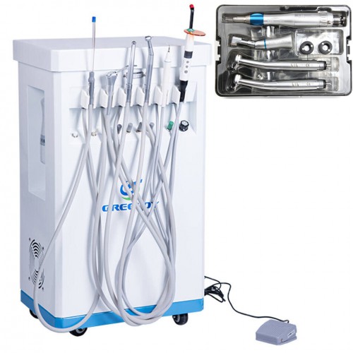 GREELOY GU-P209 Mobile Dental Delivery Cart Unit + Compressor+ Scaler+ Curing Light + Handpieces Kit