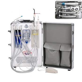 BD-406 Portable Dental Unit with Air Compressor + Curing Light + Scaler+ Handpieces Kit