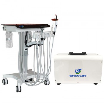 US STOCK! Greeloy GU-P302S Mobile Dental Cart Unit with Compressor + Curing Light + Scaler + Handpiece Kit