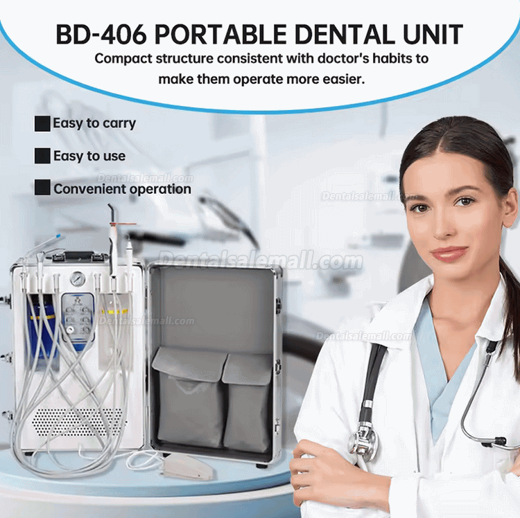 BD-406 Portable Mobile Dental Turbine Unit with Compressor + LED Curing Light + Scaler Handpiece