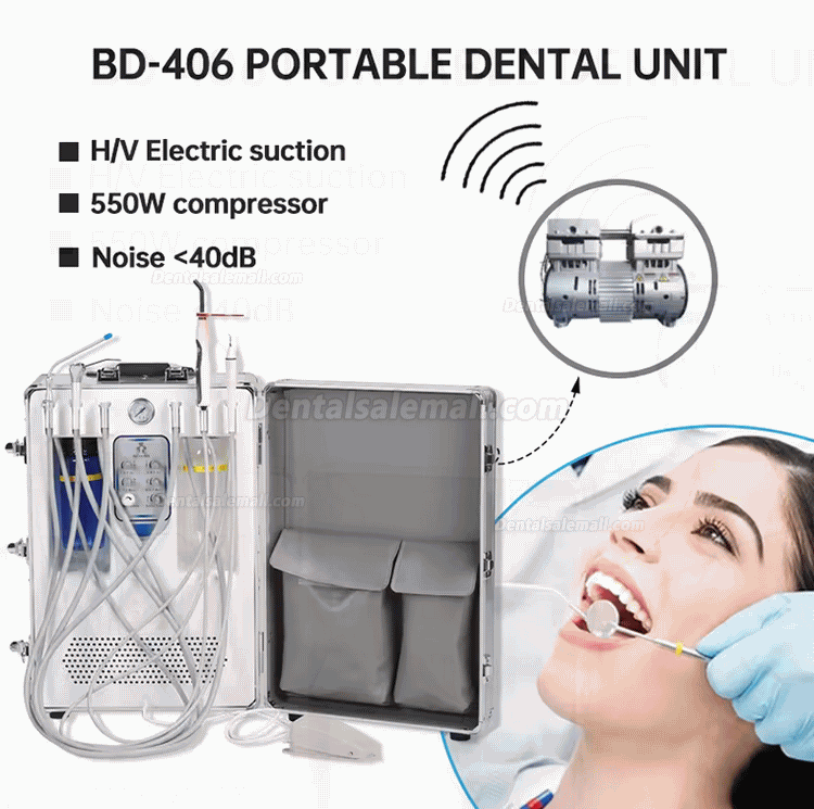 BD-406 Portable Mobile Dental Turbine Unit with Compressor + LED Curing Light + Scaler Handpiece