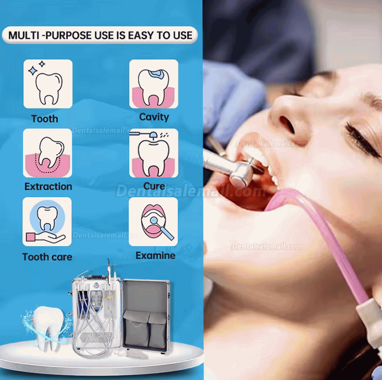 BD-406 Portable Mobile Dental Turbine Unit with Compressor + LED Curing Light + Scaler Handpiece