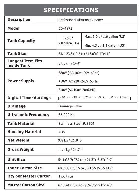 CODYSON CD-4875 7.5L Digital Multiple Vinyl Lp CD Record Ultrasonic Cleaner Cleaning Machine