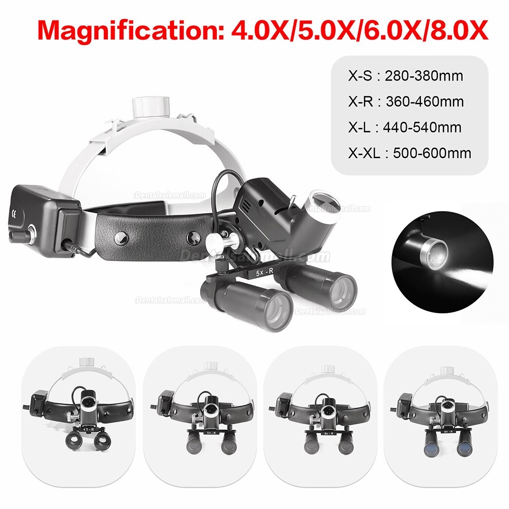 4.0X/5.0X/6.0X/8.0X-R Dental Medical Magnifying Loupe + Headband 5W LED Surgical Headlight