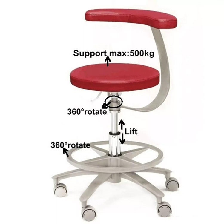 HS-11 Ergonomic Dental Stool with Armrest Assistant Hygienist Saddle Chair Microfiber Leather 