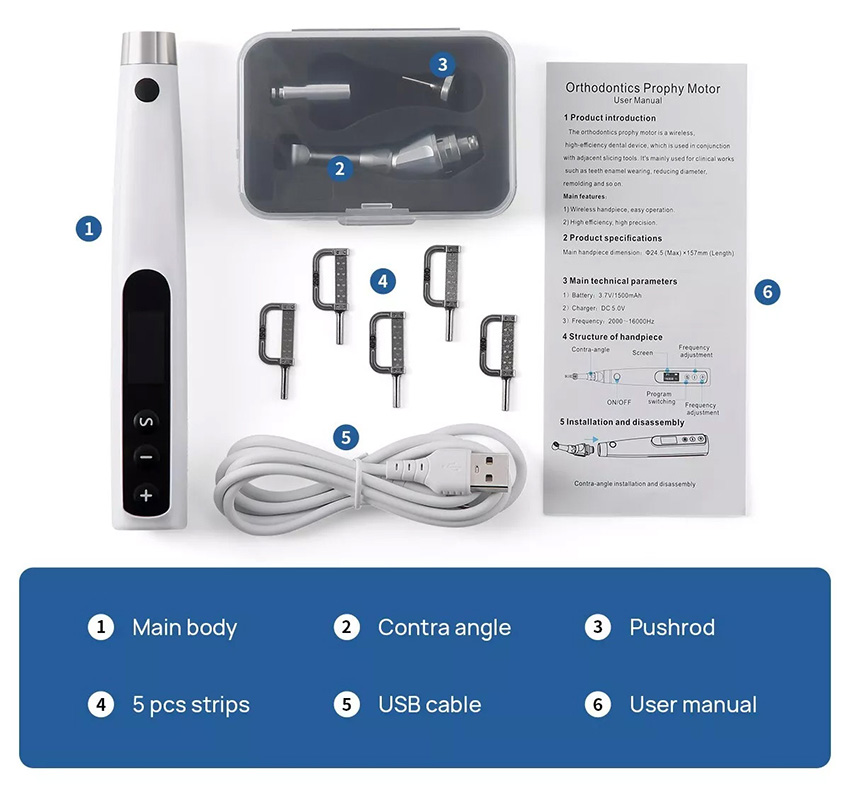 Electric Interproximal Reduction Orthodontic Handpiece IPR Kit with 5Pcs Strips