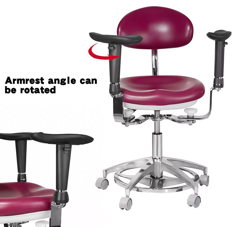 JKS-037 Ergonomic Dental Stool with Armrest Dentist Operator Assistant Hygienist Chair 360° Rotation