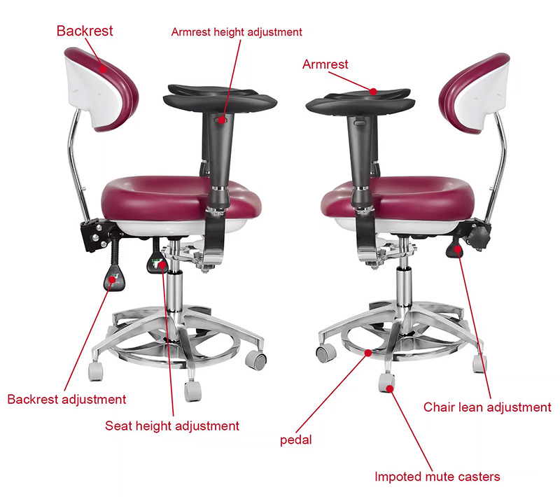 JKS-037 Ergonomic Dental Stool with Armrest Dentist Operator Assistant Hygienist Chair 360° Rotation