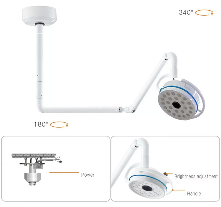 72W Ceiling-Mounted Dental Surgical Lamp Shadowless Exam Cold Light 24 LEDs