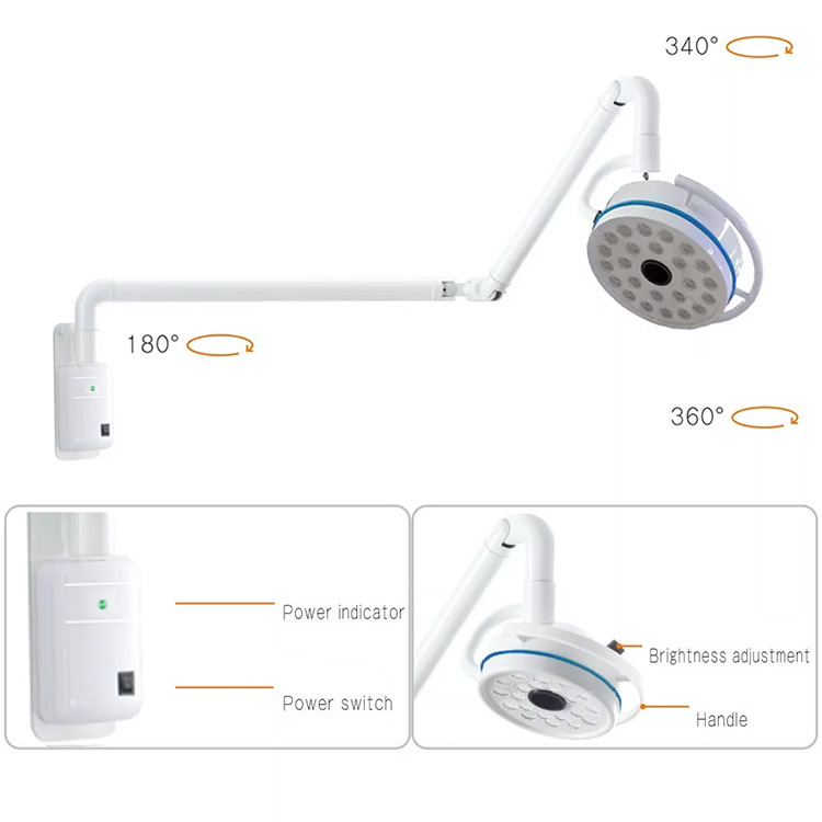 72W Wall-Mounted Dental Surgical Lamp Shadowless Exam Operation Light 24 LEDs