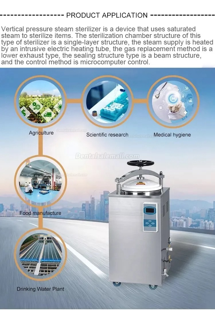 35L-100L Tabletop Portable Automatic Large Vertical High Pressure Steam Autoclave Sterilizer 105℃-134℃