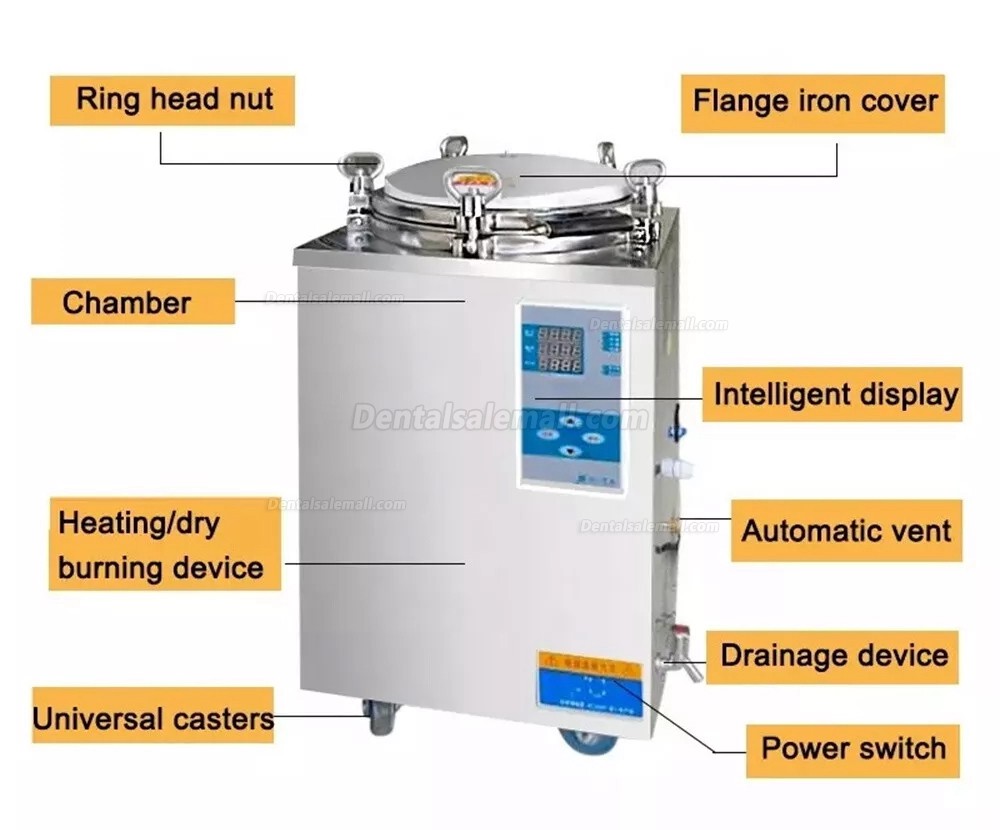 35L-100L Tabletop Portable Automatic Large Vertical High Pressure Steam Autoclave Sterilizer 105℃-134℃