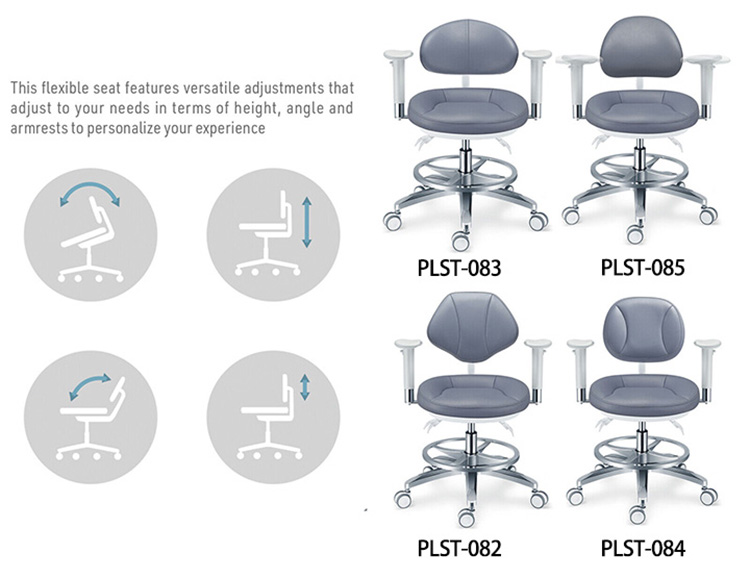 PLST-08 Series Ergonomic Adjustable Dental Operator Stools with Armrest  & Back Support Foot Control