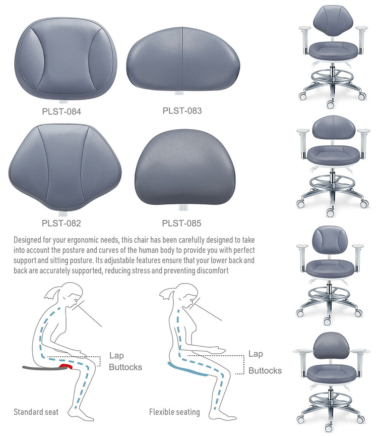 PLST-08 Series Ergonomic Adjustable Dental Operator Stools with Armrest  & Back Support Foot Control