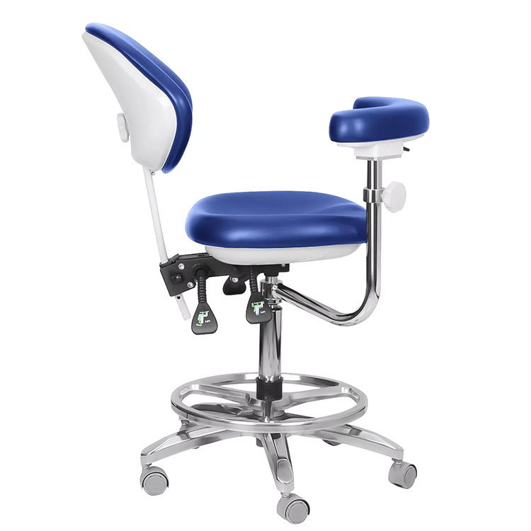 QY-600M-B2 Mobile Dentist Stool with Armrest Dental Assistant Nurse Chair 360° Rotation PU Leather