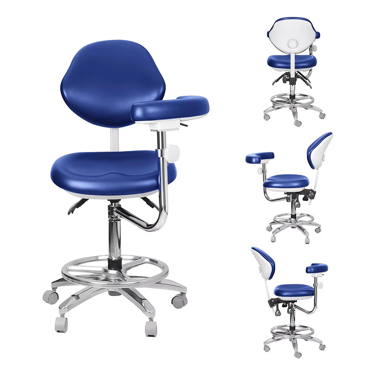 QY-600M-B2 Mobile Dentist Stool with Armrest Dental Assistant Nurse Chair 360° Rotation PU Leather