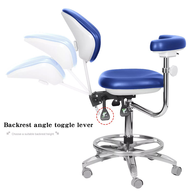 QY-600M-B2 Mobile Dentist Stool with Armrest Dental Assistant Nurse Chair 360° Rotation PU Leather