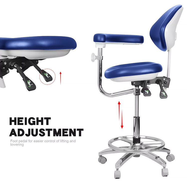 QY-600M-B2 Mobile Dentist Stool with Armrest Dental Assistant Nurse Chair 360° Rotation PU Leather