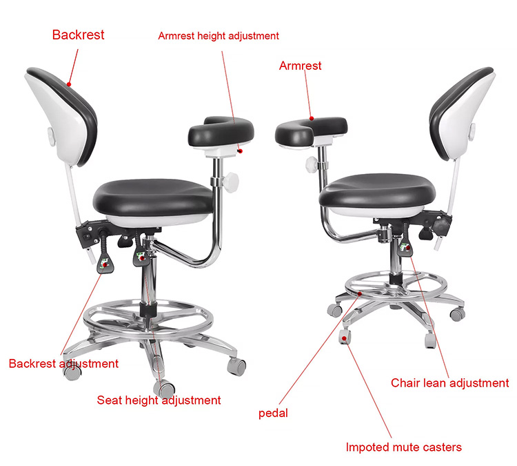 QY-600M-B2 Adjustable Ergonomic Dental Stool Assistant Doctor Chair with Armrest 360° Rotation