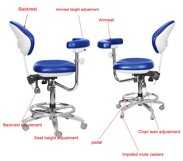 QY-600M-B2 Mobile Dentist Stool with Armrest Dental Assistant Nurse Chair 360° Rotation PU Leather