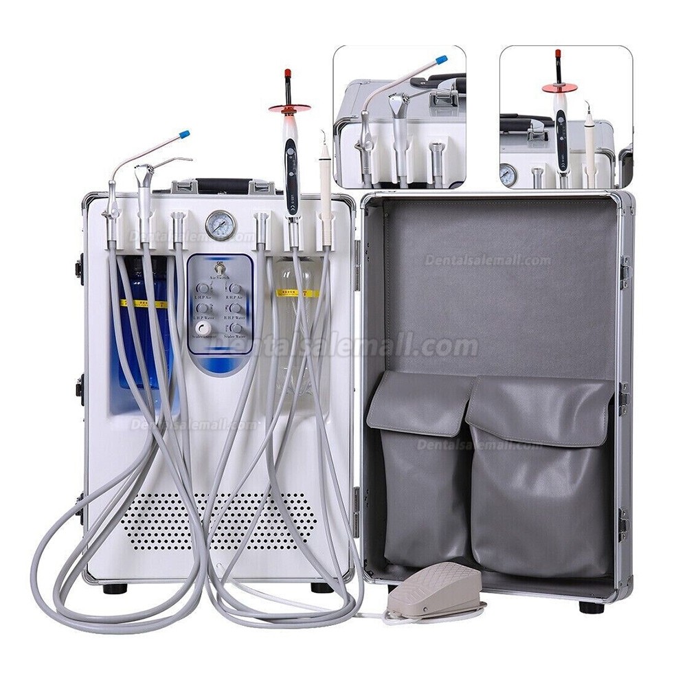 BD-406 Portable Mobile Dental Turbine Unit with Compressor + LED Curing Light + Scaler Handpiece